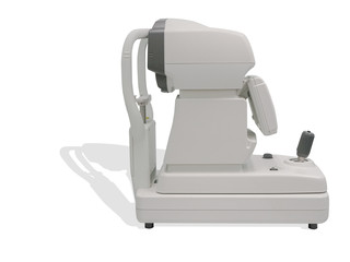 autorefractor fore checking patient on white background.