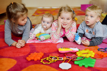 baby and children   in kindergarten