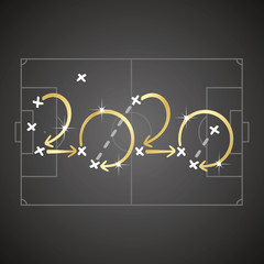 Soccer strategy for goal 2020 gold arrows black board background