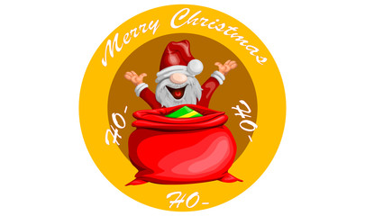 Merry Santa at the gift bag in vector cartoon style