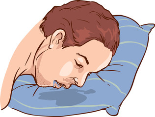 An image of a Man drooling on his pillow.