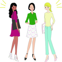 女友達　3人　イラスト