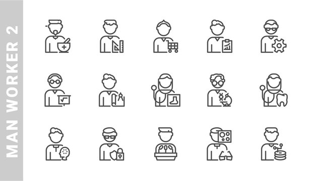 man worker 2 icon set. Outline Style. each made in 64x64 pixel