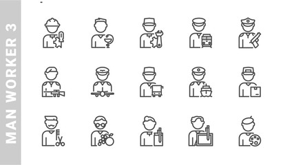 man worker 3 icon set. Outline Style. each made in 64x64 pixel