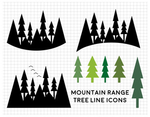A set of mountain and forest vector icons