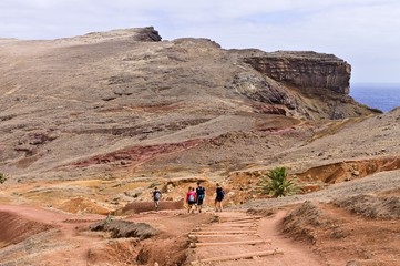 People walking in the hiking and trekking path of Sao Louren&ccedil;o in Madeira (Portugal, Europe)