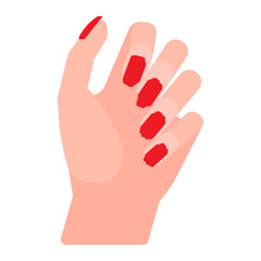 Female hand with bad manicure, broken uneven nails, sloppy hand care. Vector illustration