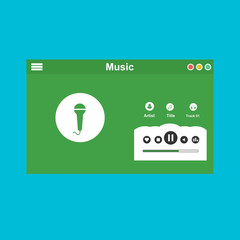 Modern Music player app interface vector color template. Media player navigation screen. Flat UI, GUI. Playing audio, radio.