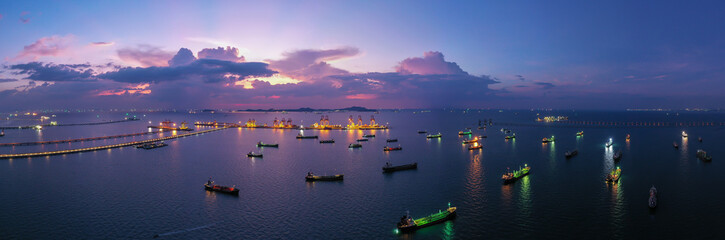 Oil/Chemical tanker ships over open sea at seaport Thailand. Oversea transportation, Import-Export...