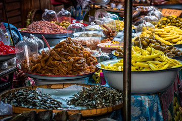 Many foods in southeast Asian market.