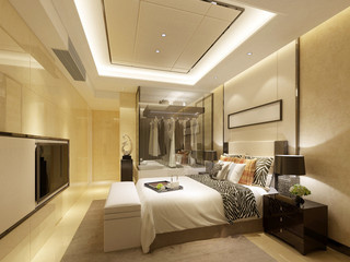 3d render of modern hotel room