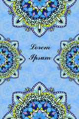 Frame with decorative ornamental flowers, floral pattern in oriental kalamkari style.