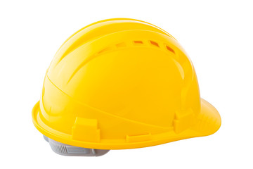 A yellow protection helmet on white background