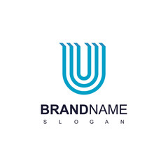 Letter U, Blue Line Logo Design Template