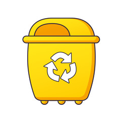 Yellow trash recycling bin or dumpster vector isolated