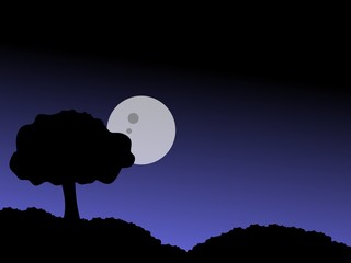 illustration of a beautiful mountain landscape. view of the mountain with the moon