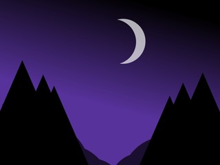 illustration of a beautiful mountain landscape. view of the mountain with the moon