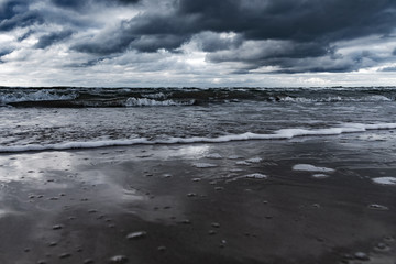 Baltic sea in dark autumn day.