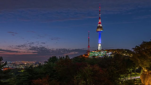 namsan tower at dusk in seoul city south korea [zoom out.mov]