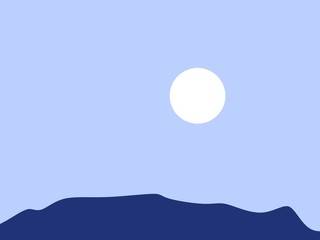 illustration of a beautiful mountain landscape. view of the mountain with the moon