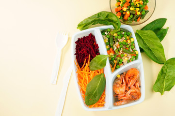 Healthy food delivery concept top view, copy space
