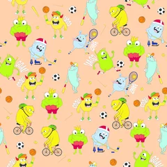 Fotobehang Cute kids monster pattern for girls and boys. Colorful sport monster on the abstract bright background. The monster pattern is made in bright colors. Grunge sport kids pattern for textile and fabric © mamenkoaleks