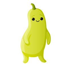 Squash vector icon. Cartoon style object. Kawaii zucchini character. Illustration for sticker.