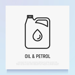 Oil and petrol canister thin line icon. Modern vector illustration.