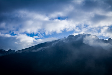 Obraz premium Mountain and clouds, Tshoka, Sikkim, India