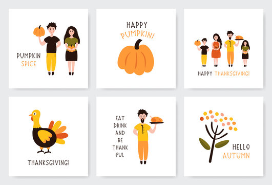 Thanksgiving greeting cards set.