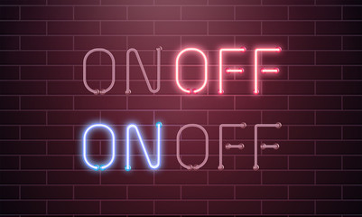 On and Off lamp Neon light Toggle switch button. Vector illustration. Fluorescent light vector illustration