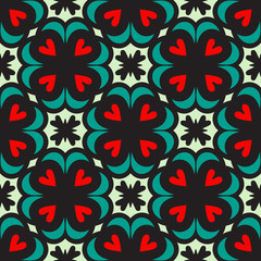Bright seamless pattern with red hearts.