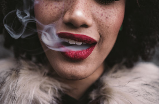 Close up of woman smoking