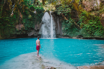 The azure Kawasan waterfall in cebu. The maining attraction on the island. Concept about nature and wanderlust traveling