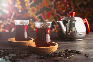 turkish tea on wooden table
