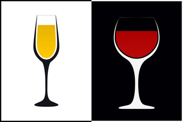 Vector Silhouette Wine Glass. Icon, Symbol, Logo. Alcohol Beverage