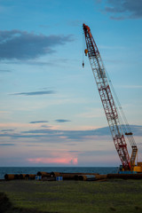 Crane and sunset