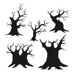 Set of naked trees silhouettes. Vector illustration.
