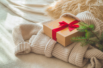 Winter mood, holiday decoration. Christmas decor. Still life details in home interior