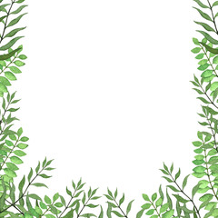 Card frame with hand drawn watercolor fern leaves