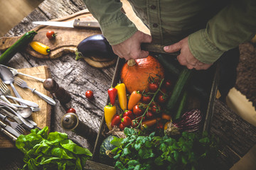 Organic vegetables on wood