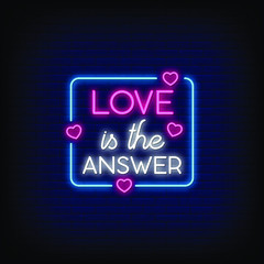 Love is the Answer Neon Signs Style Text Vector