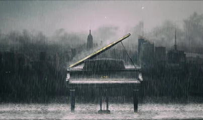 Türaufkleber Nach Farbe Klavier im Regen