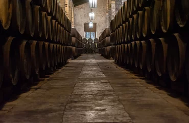Fotobehang Production of fortified jerez, xeres, sherry wines in old oak barrels in sherry triangle, Jerez la Frontera, El Puerto Santa Maria and Sanlucar Barrameda Andalusia, Spain © barmalini