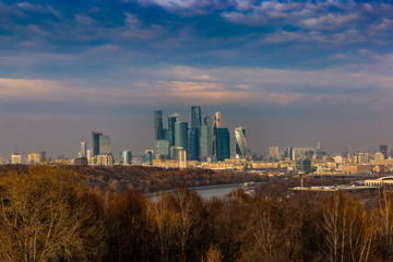 Fototapeta na wymiar Modern Cityscape. Moscow-city, Russia. Moscow International Business Center.