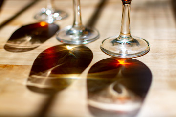 Sherry wine tasting, selection of different jerez fortified wines from dry to very sweet in glasses, Jerez de la Frontera, Andalusia, Spain
