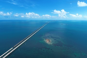 Aerial view of famous bridge in the way to Key West, Florida Keys, United States. Great landscape....