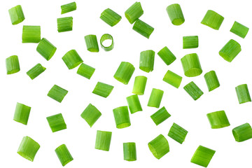 Fototapeta na wymiar cut of green onion isolated on white background. top view