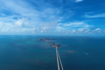 Aerial view of famous bridge in the way to Key West, Florida Keys, United States. Great landscape....