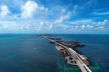 Aerial view of famous bridge in the way to Key West, Florida Keys, United States. Great landscape....